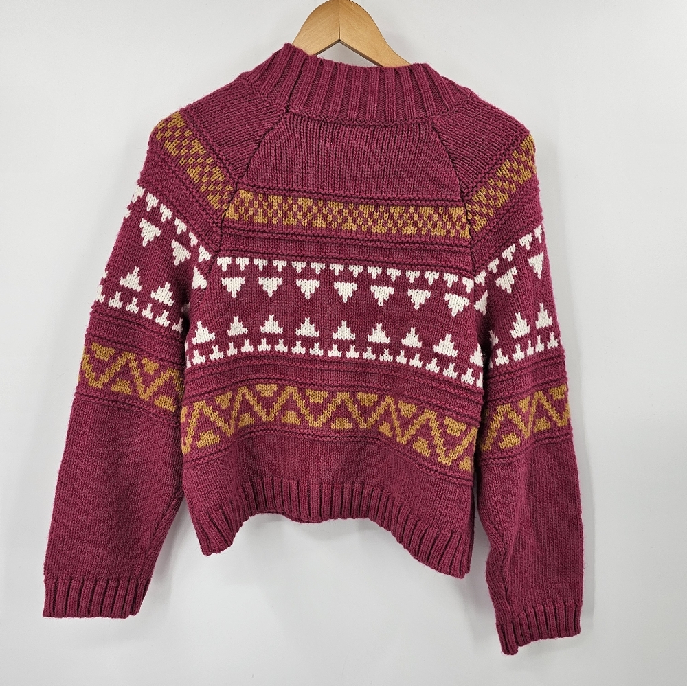 Universal Thread Magenta Fair Isle Knit Sweater with Mustard & Cream Accents - Picture 3 of 7